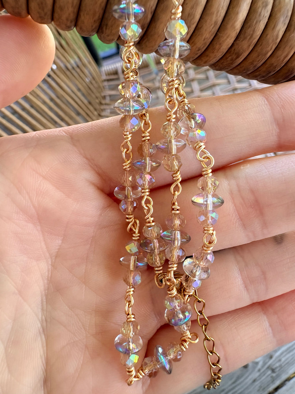 Aurora Crystal Necklace - Wire-wrapped by hand, finished in gold