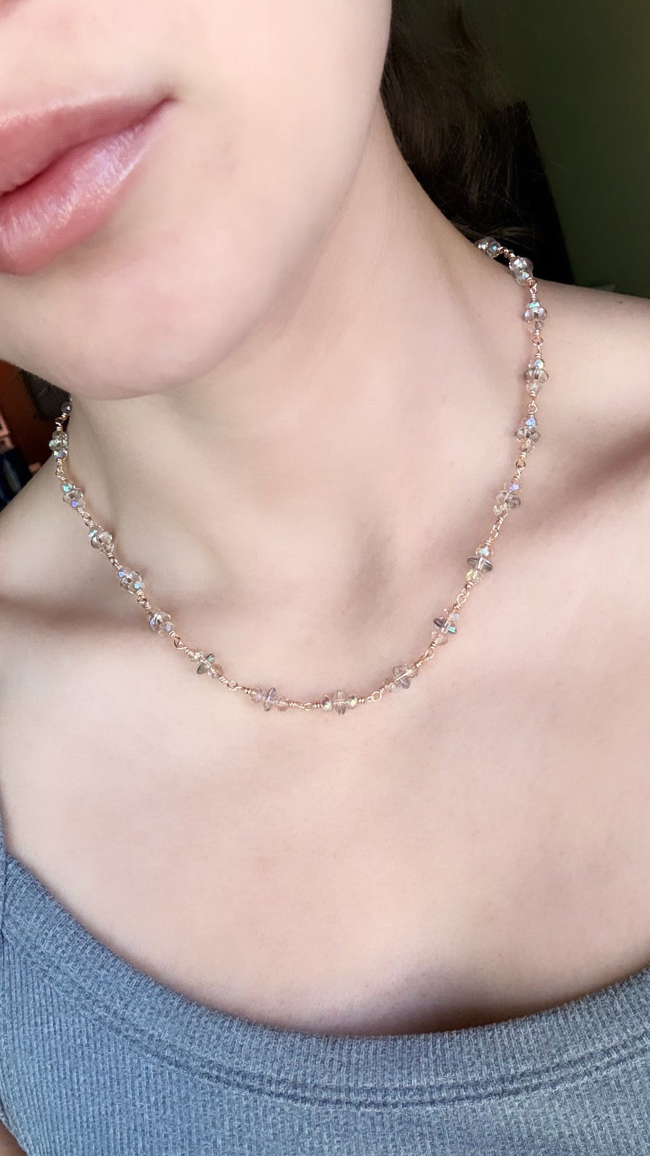 Aurora Crystal Necklace - Wire-wrapped by hand, finished in gold