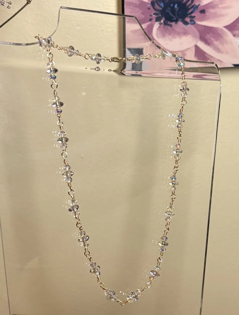 Aurora Crystal Necklace - Wire-wrapped by hand, finished in gold