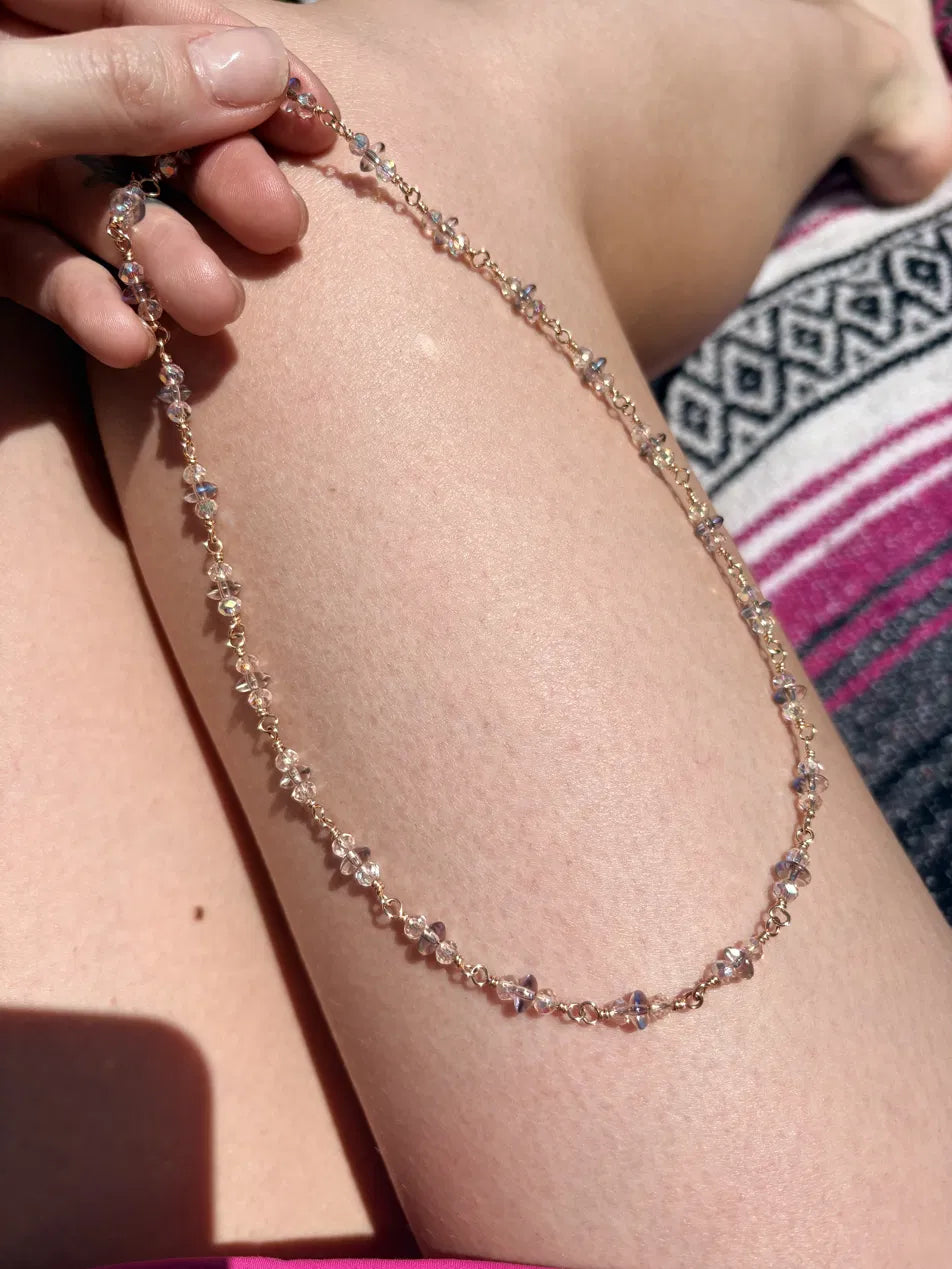 Aurora Crystal Necklace - Wire-wrapped by hand, finished in gold