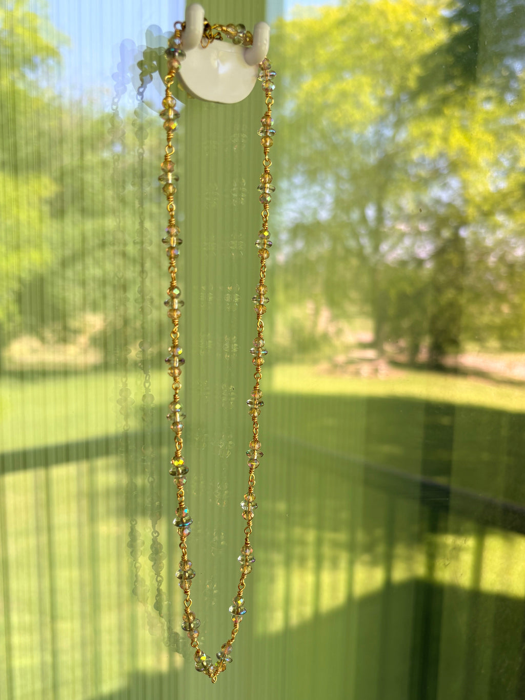 Aurora Crystal Necklace - Wire-wrapped by hand, finished in gold
