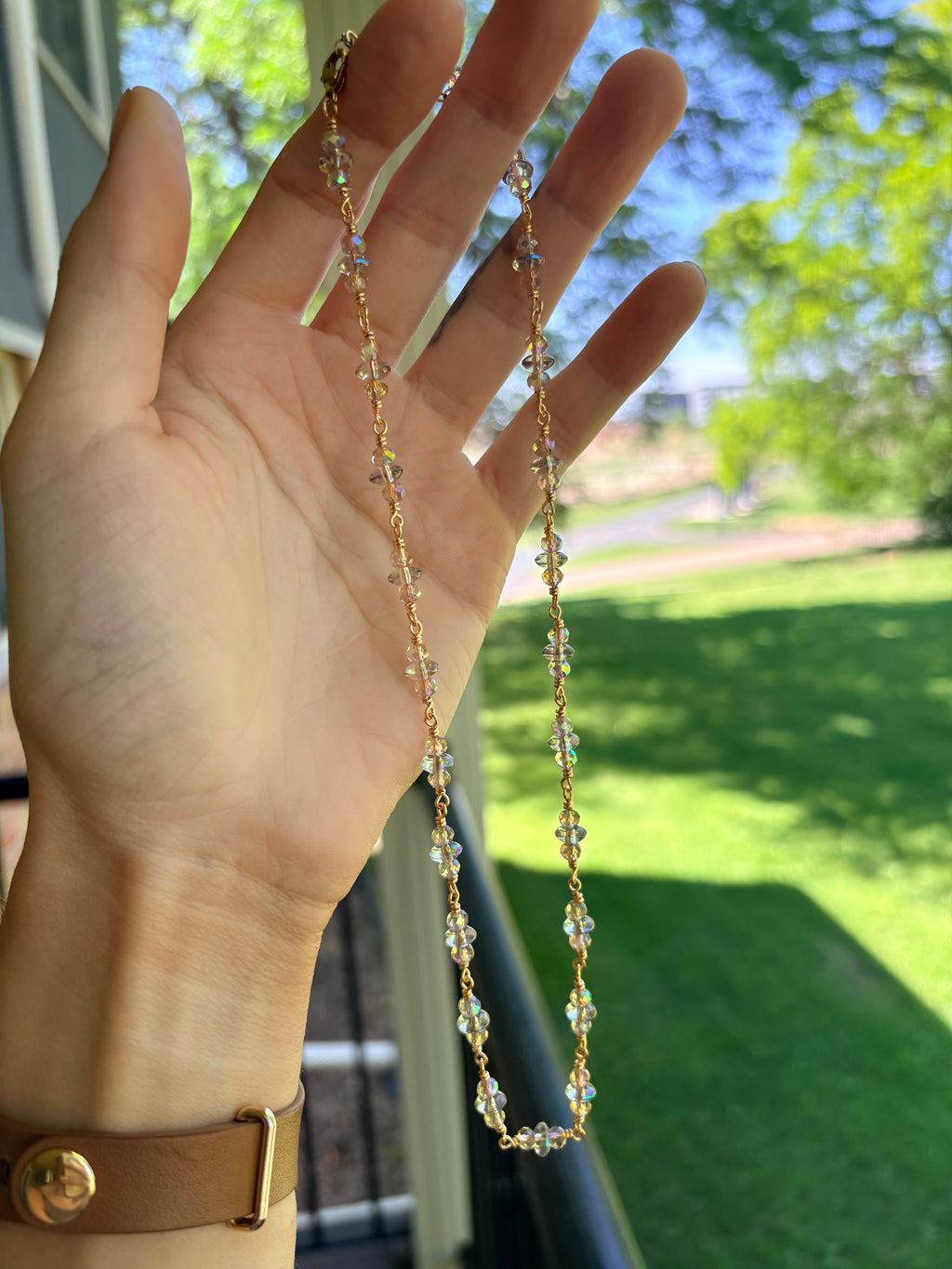 Aurora Crystal Necklace - Wire-wrapped by hand, finished in gold