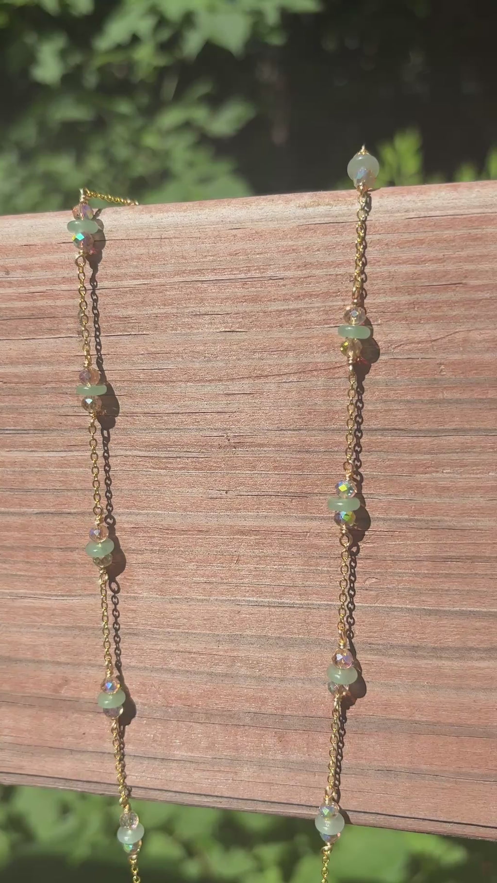 Green Aventurine & Crystal ~ Beautiful cable chain with hand wire-wrapped bead clusters